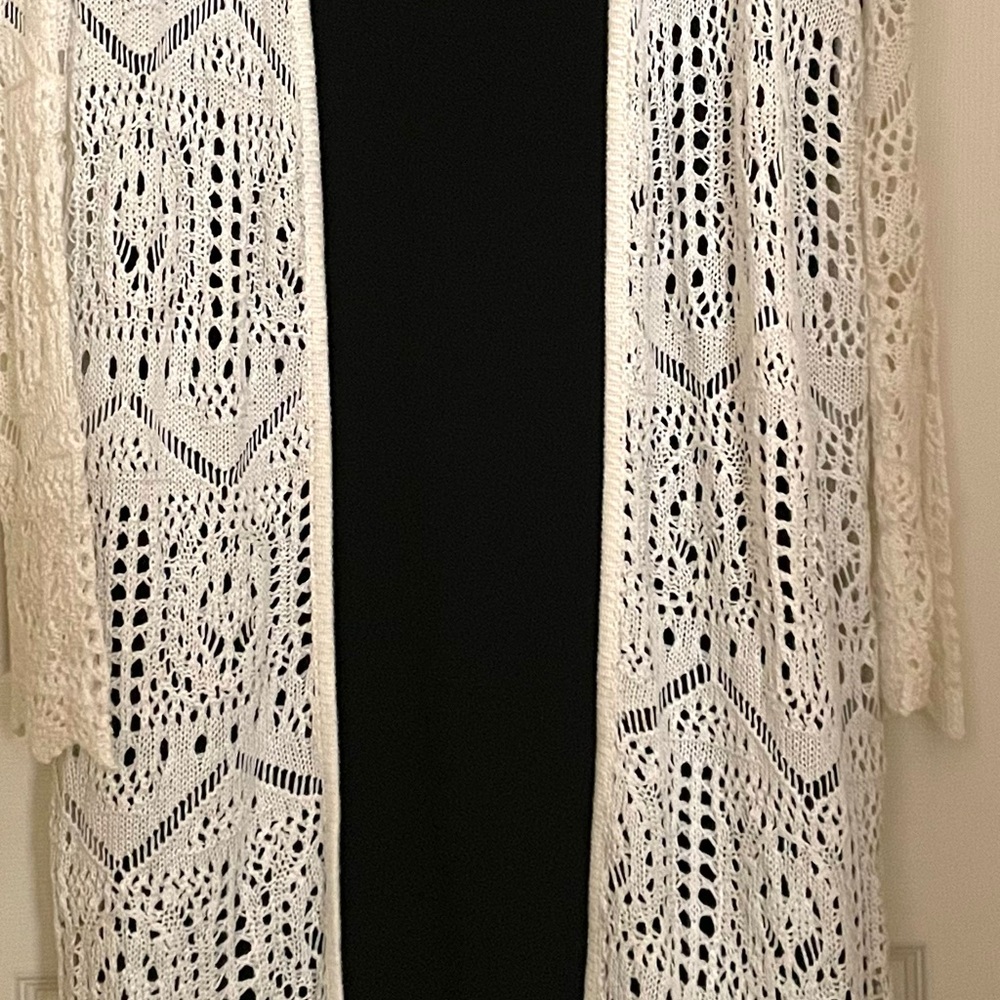 Off White/Cream Crochet Open Cardigan, XL